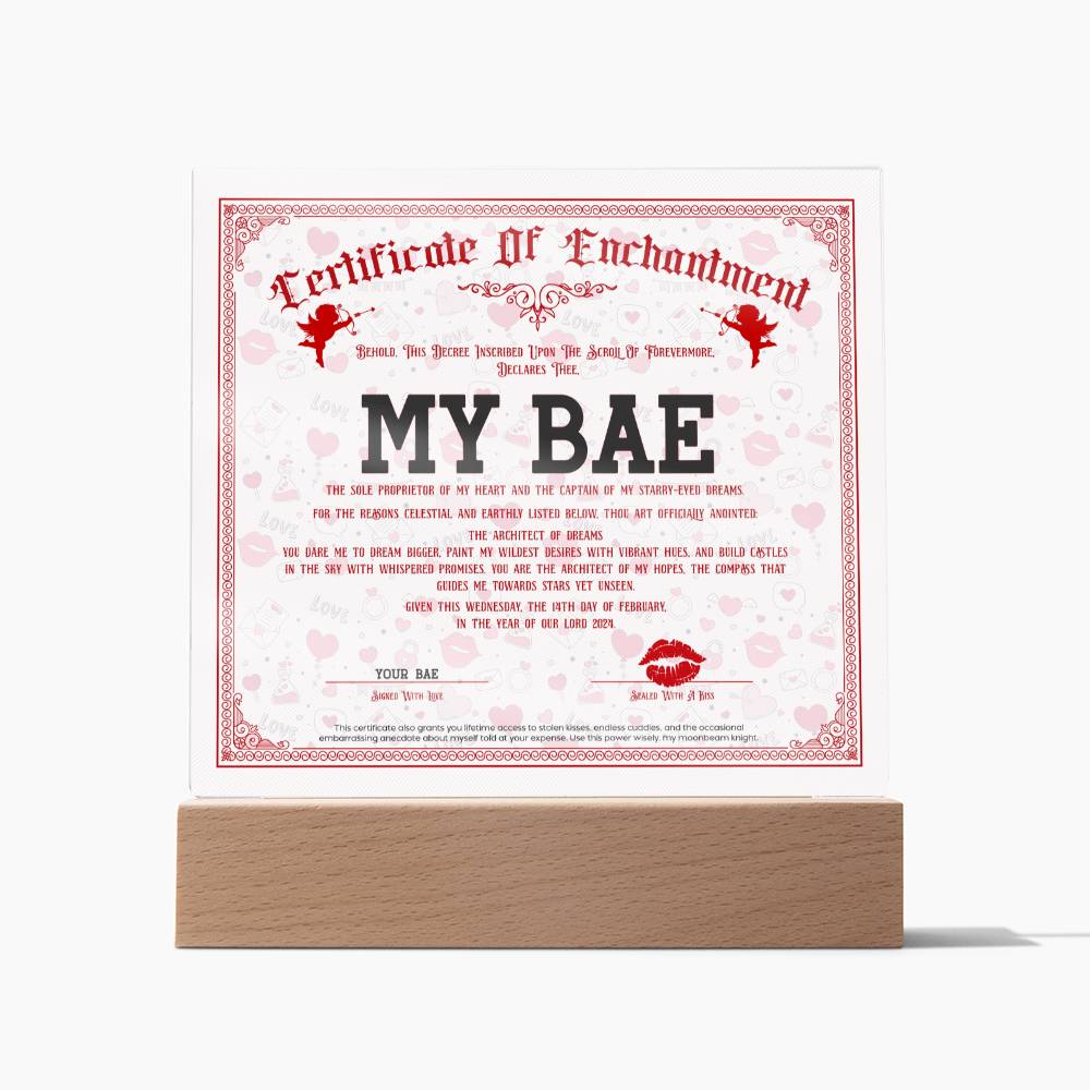 Certificate Of Enchantment Bae Acrylic Square Plaque