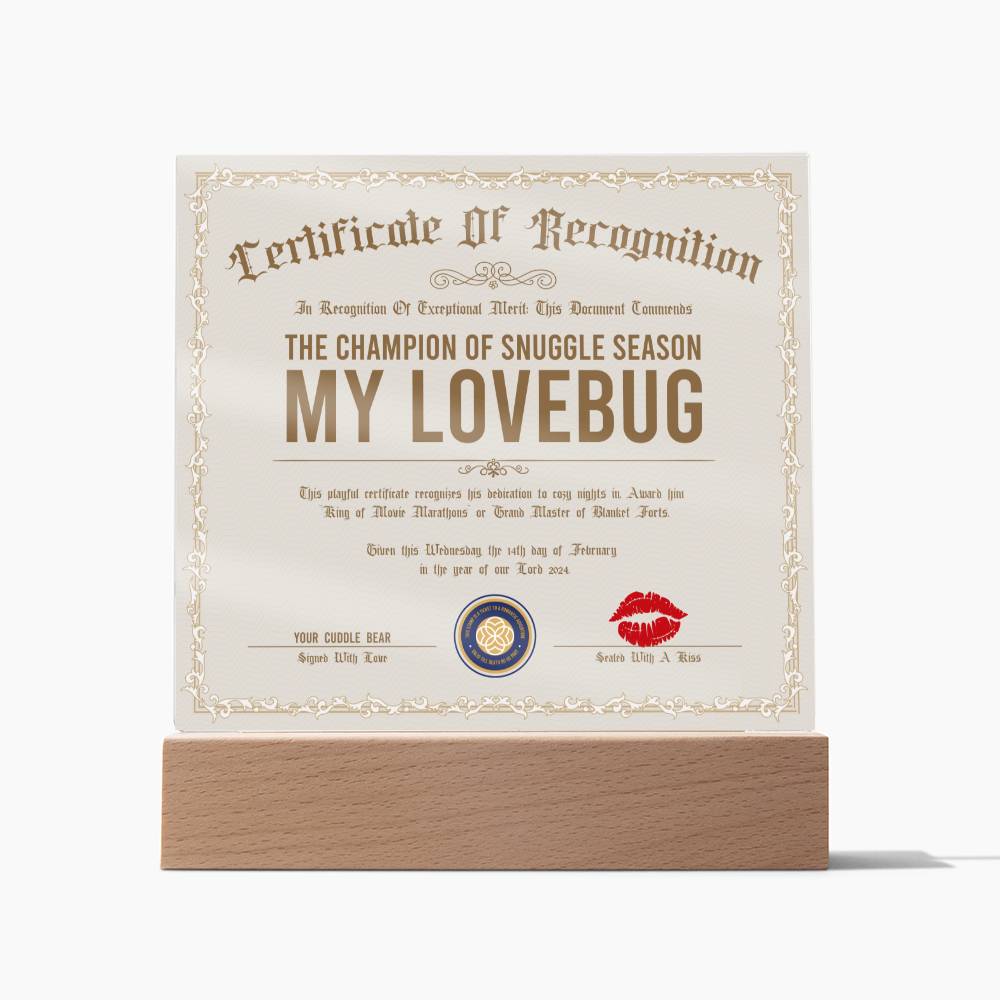 Certificate Of Recognition Lovebug Acrylic Square Plaque