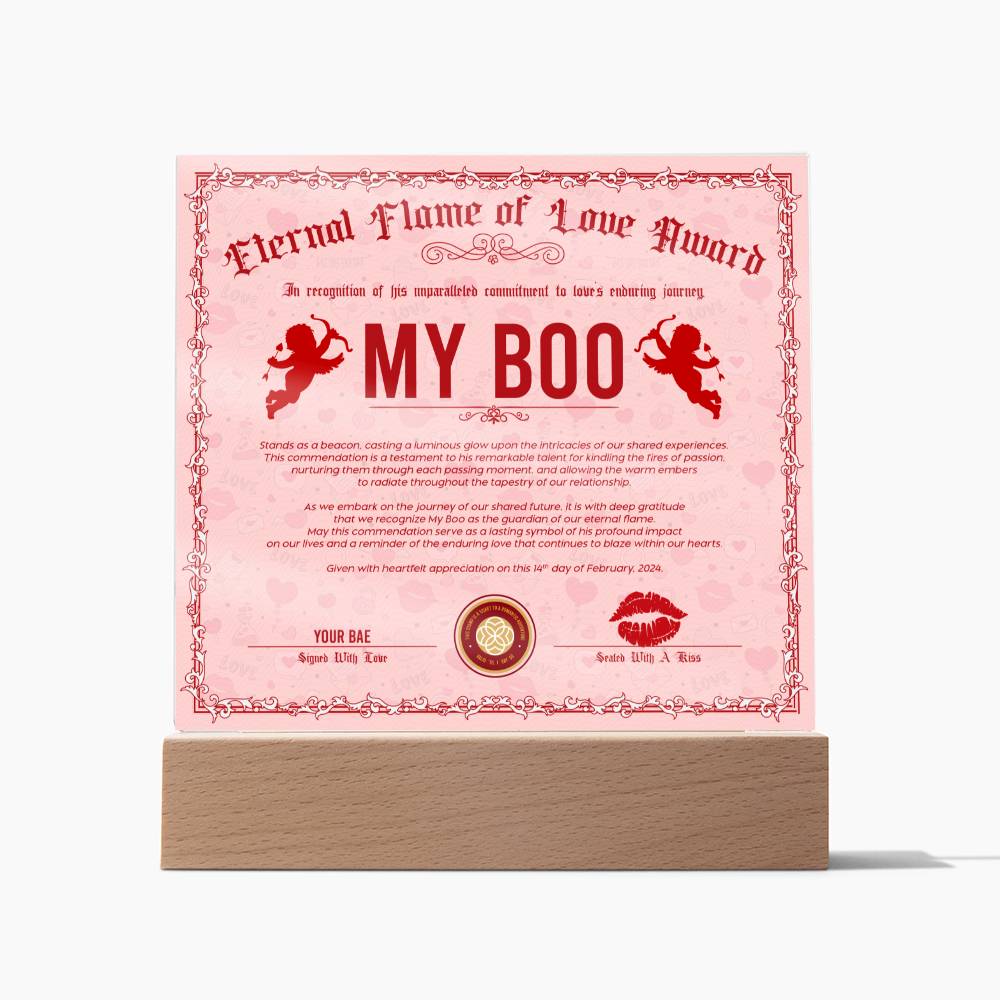 Eternal Flame Of Love Award To My Boo Acrylic Square Plaque
