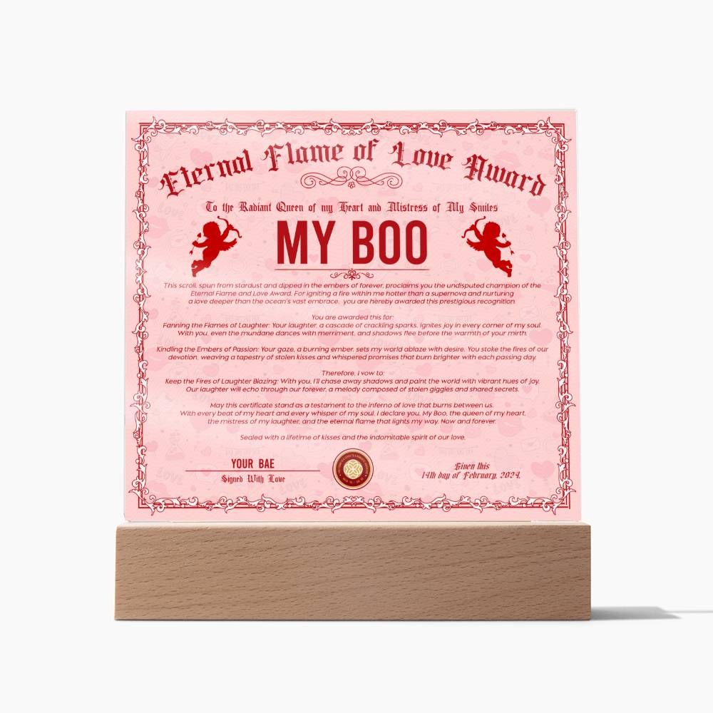 Eternal Flame Of Love Award - My Boo GF Acrylic Square Plaque
