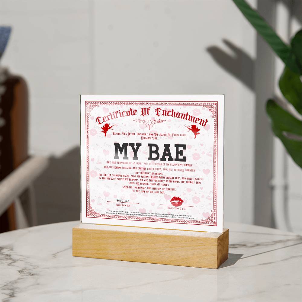 Certificate Of Enchantment Bae Acrylic Square Plaque
