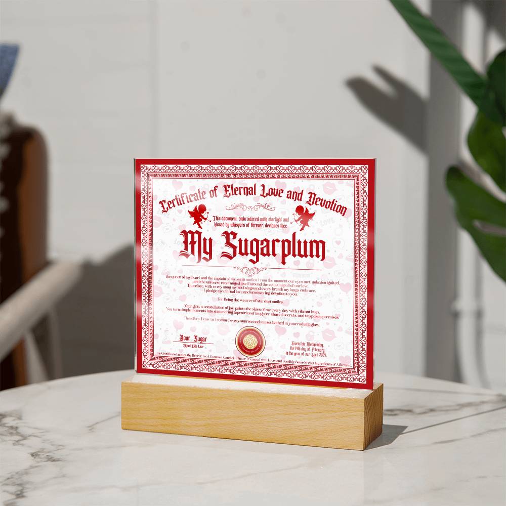 Certificate Of Eternal Love And Devotion - My Sugarplum GF Acrylic Square Plaque