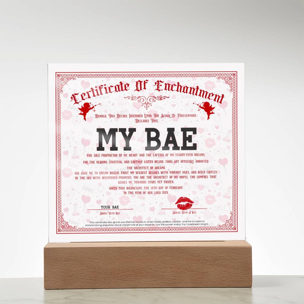 Certificate Of Enchantment Bae Acrylic Square Plaque