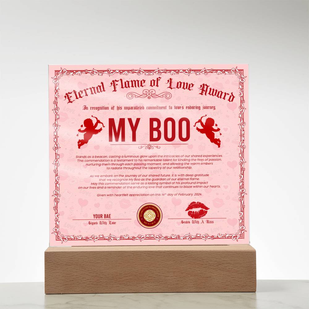 Eternal Flame Of Love Award To My Boo Acrylic Square Plaque