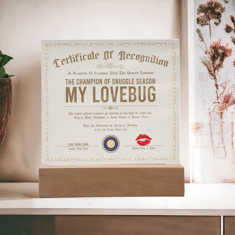 Certificate Of Recognition Lovebug Acrylic Square Plaque