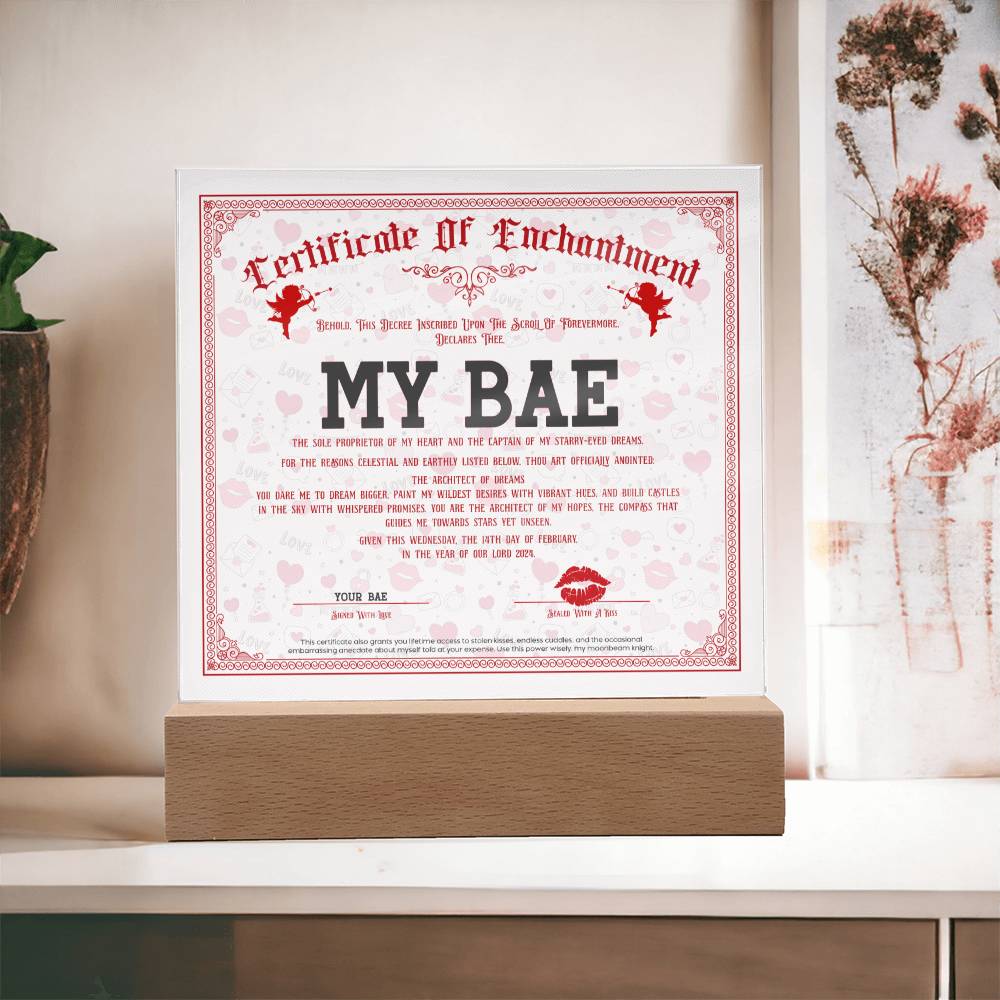 Certificate Of Enchantment Bae Acrylic Square Plaque