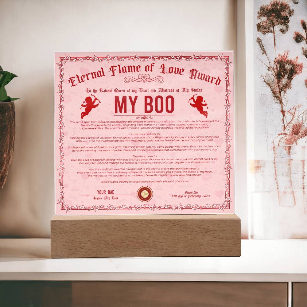 Eternal Flame Of Love Award - My Boo GF Acrylic Square Plaque