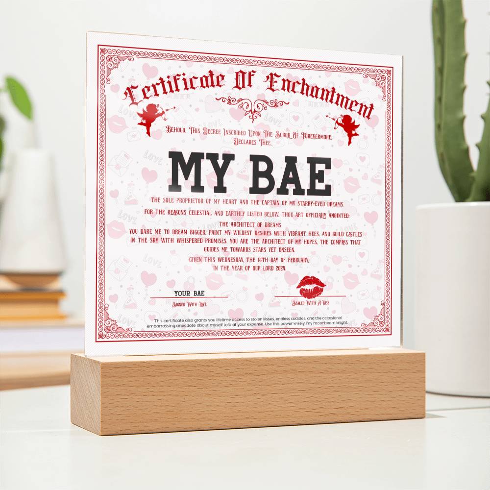 Certificate Of Enchantment Bae Acrylic Square Plaque