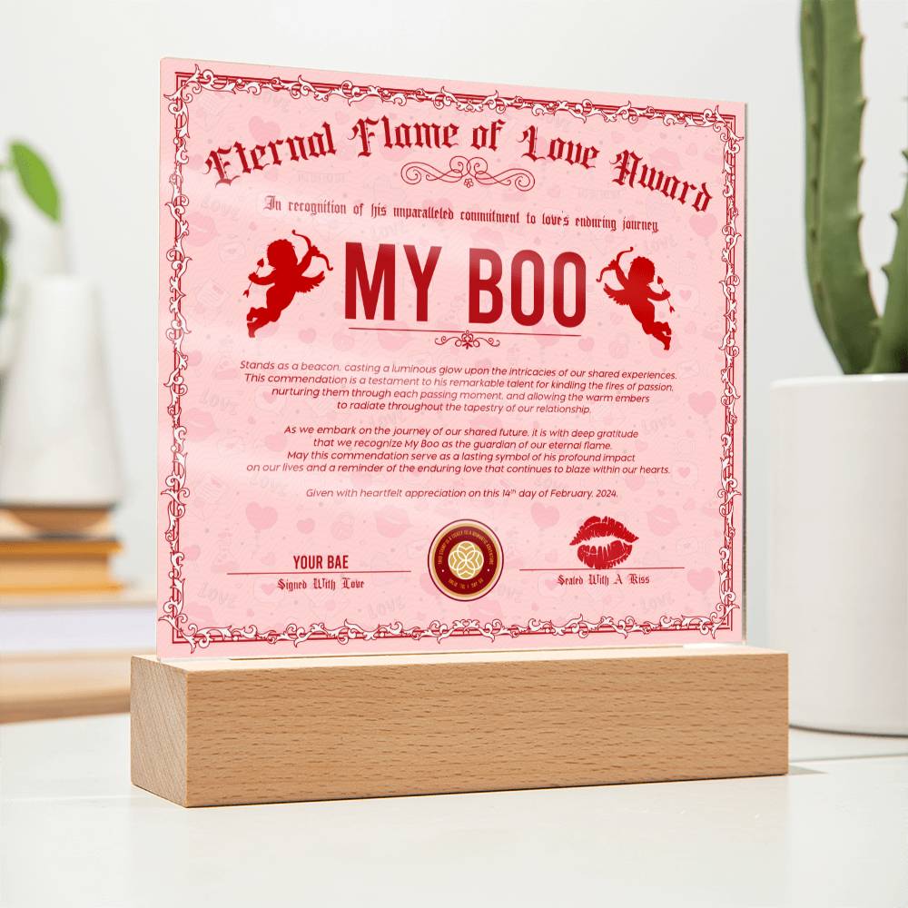 Eternal Flame Of Love Award To My Boo Acrylic Square Plaque