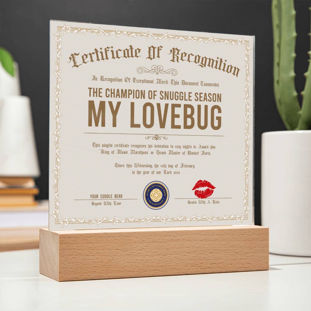 Certificate Of Recognition Lovebug Acrylic Square Plaque