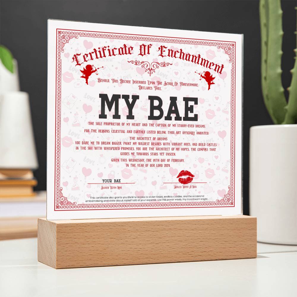 Certificate Of Enchantment Bae Acrylic Square Plaque