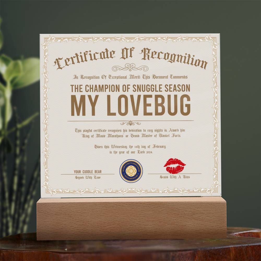 Certificate Of Recognition Lovebug Acrylic Square Plaque
