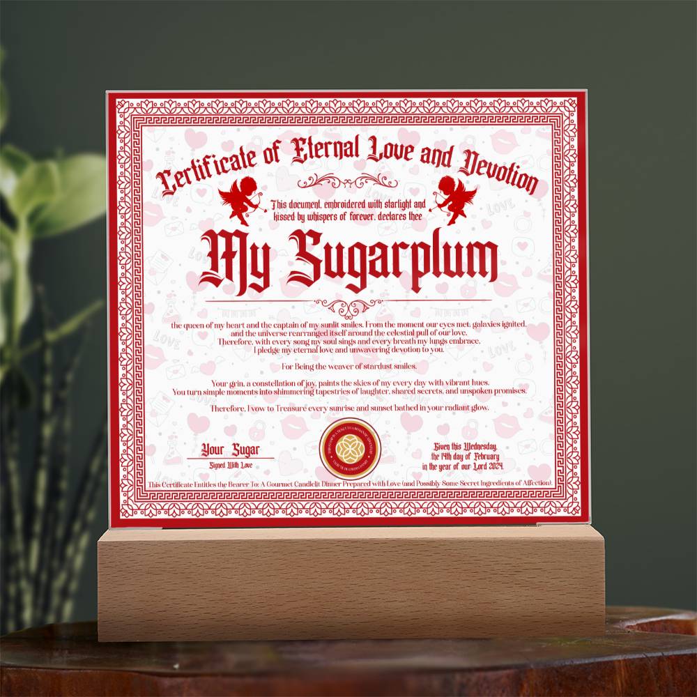 Certificate Of Eternal Love And Devotion - My Sugarplum GF Acrylic Square Plaque