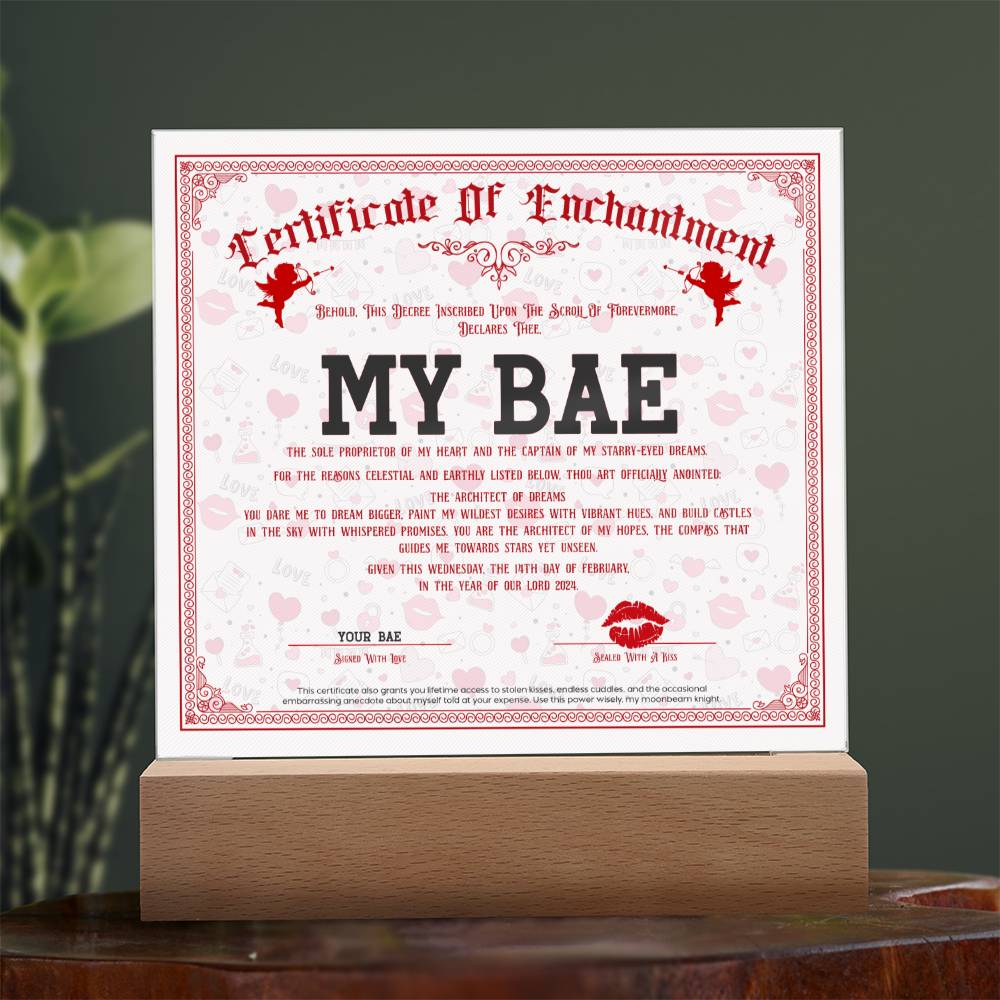 Certificate Of Enchantment Bae Acrylic Square Plaque