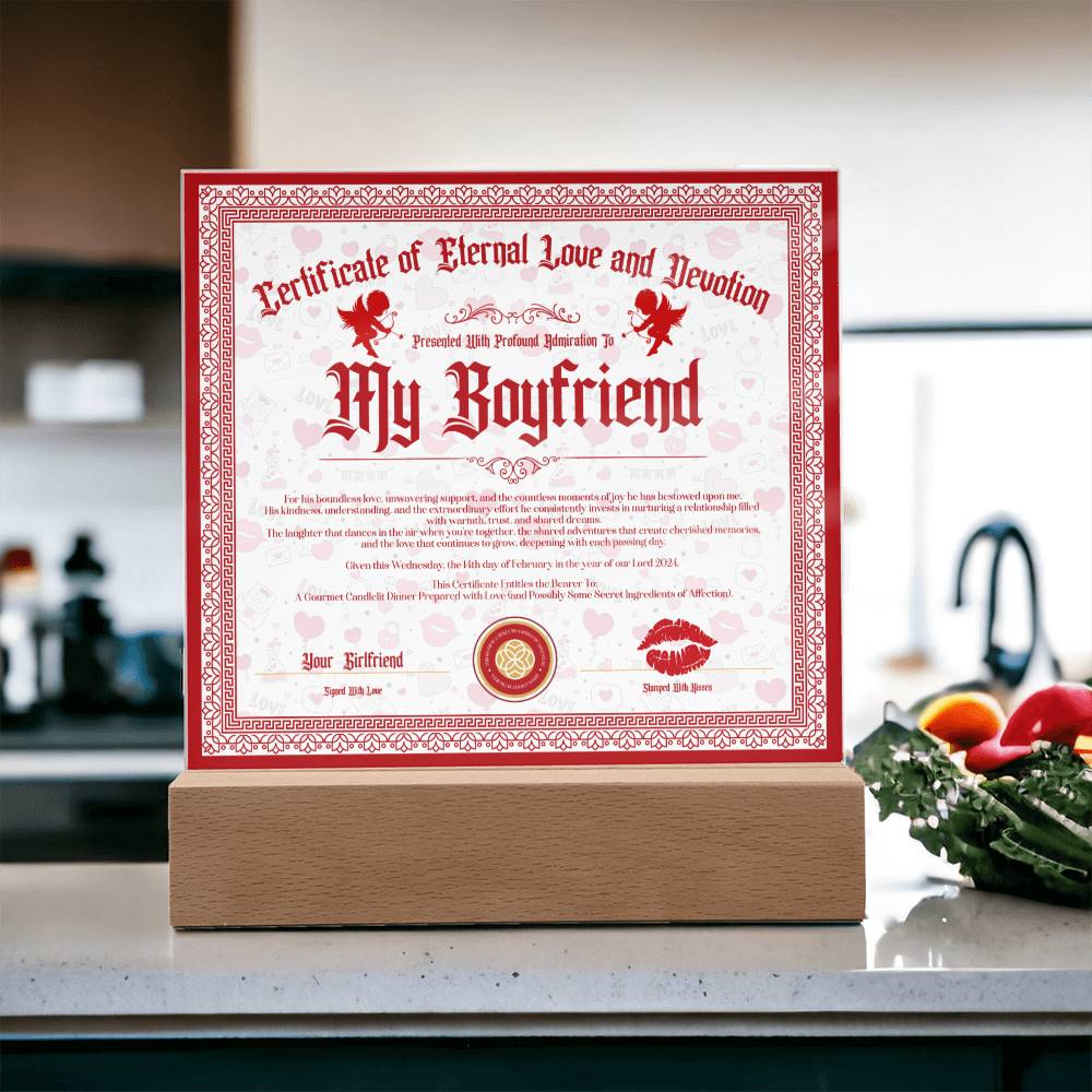 Certificate Of Eternal Love And Devotion Boyfriend Acrylic Square Plaque