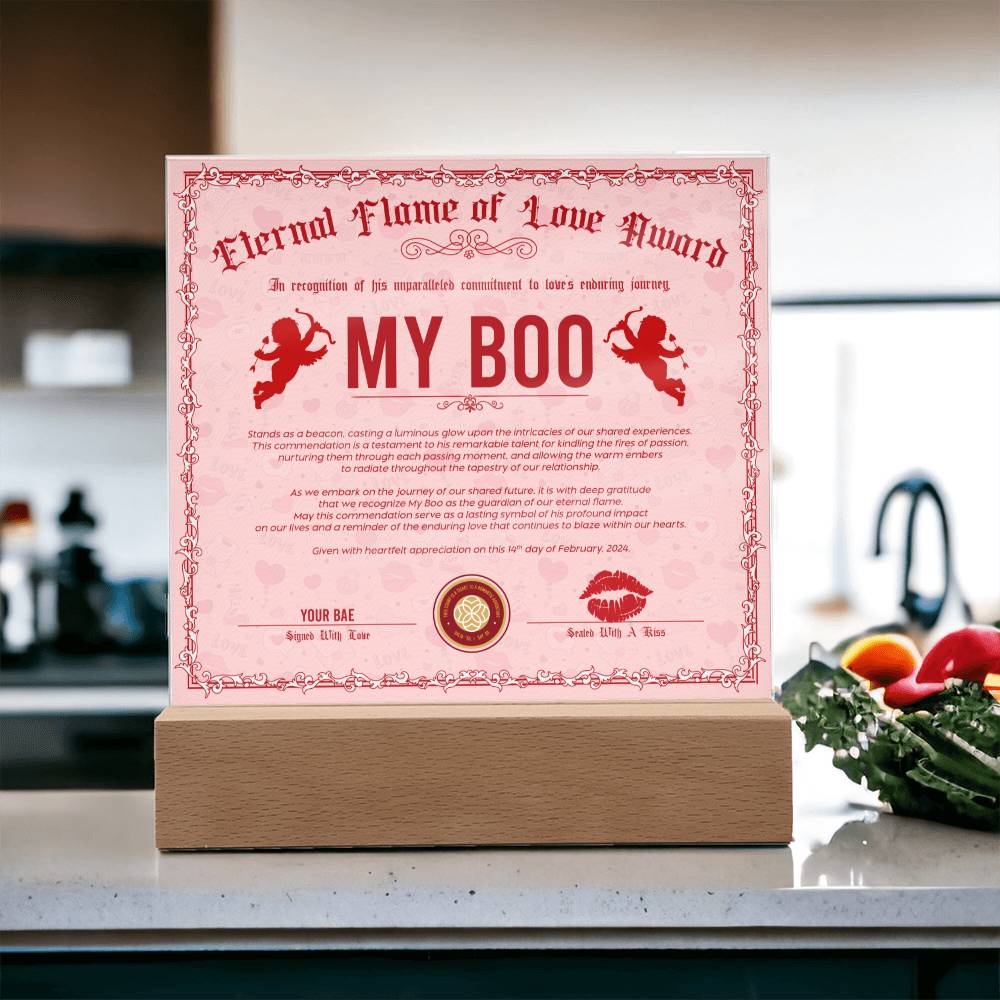 Eternal Flame Of Love Award To My Boo Acrylic Square Plaque