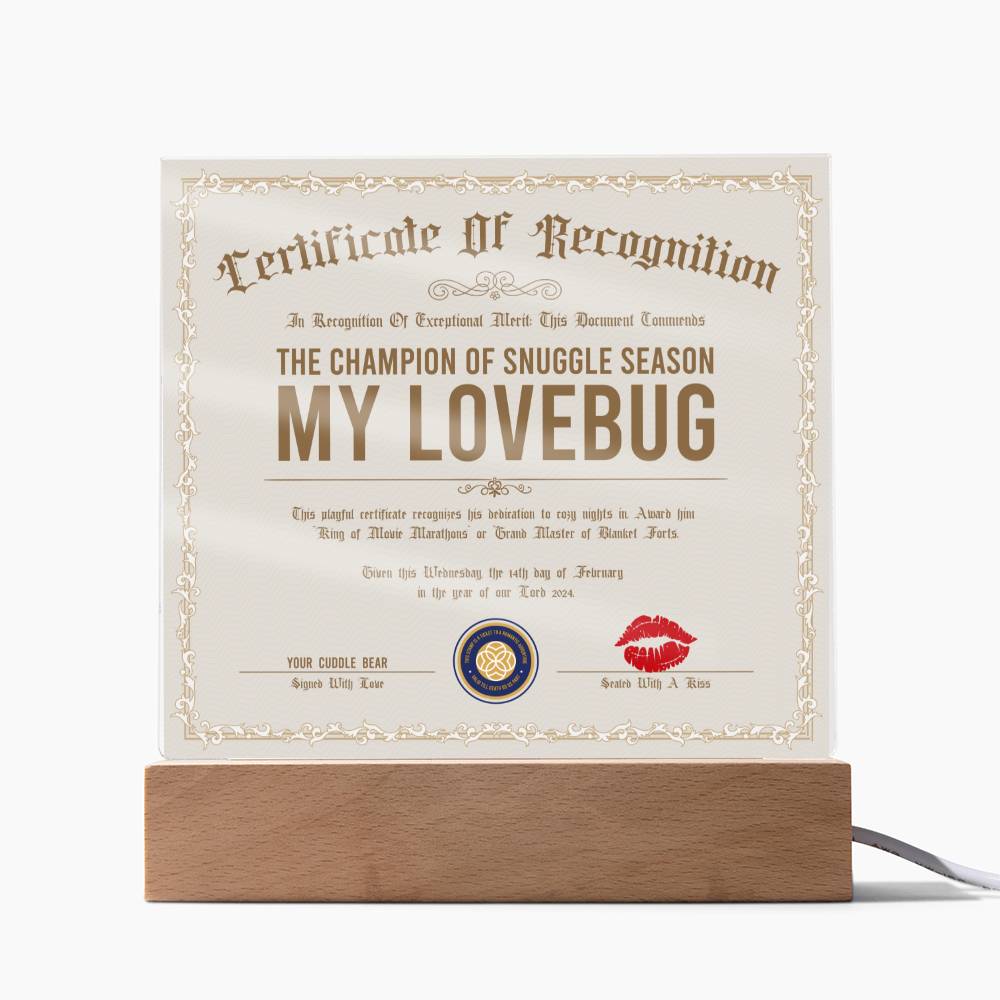 Certificate Of Recognition Lovebug Acrylic Square Plaque