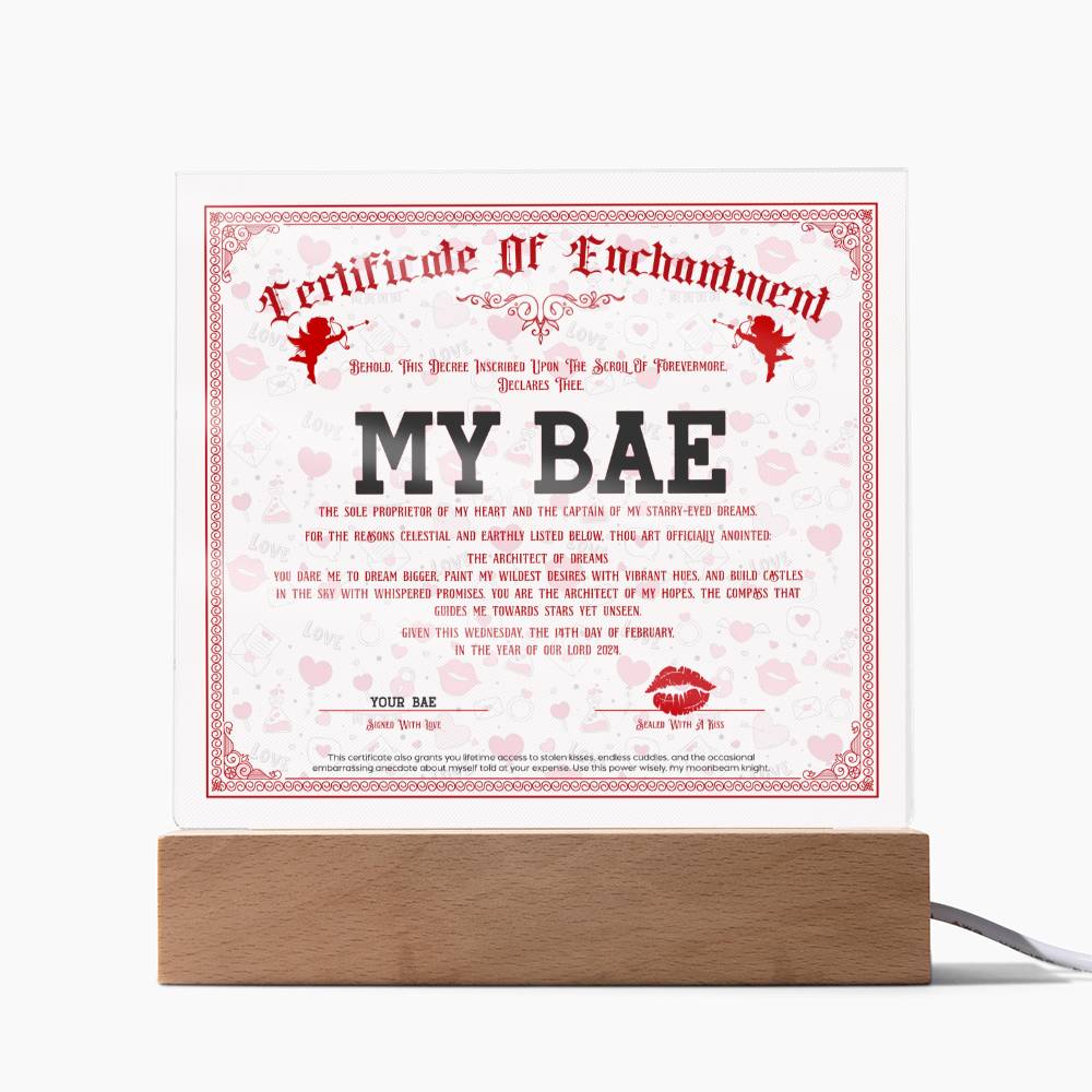 Certificate Of Enchantment Bae Acrylic Square Plaque