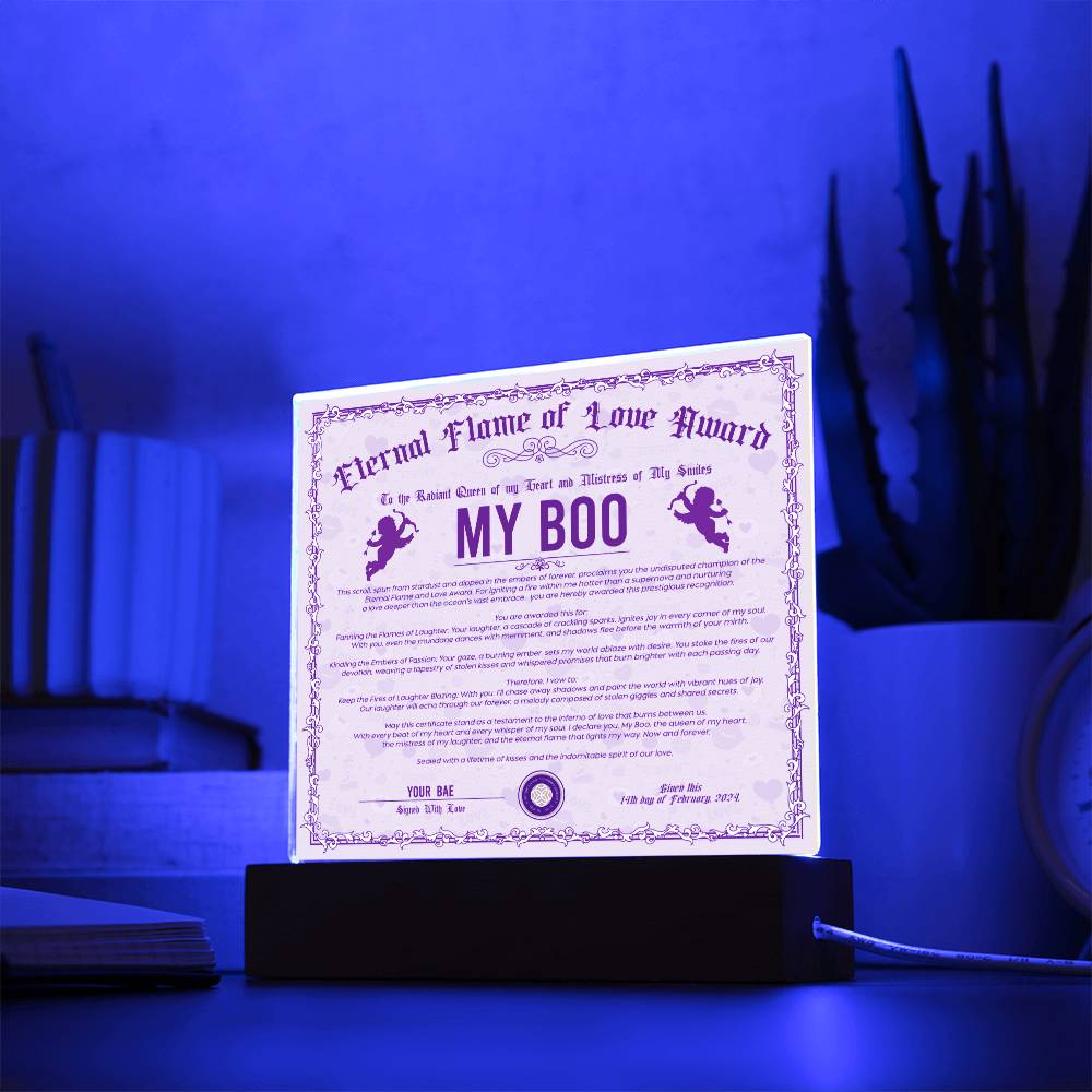 Eternal Flame Of Love Award - My Boo GF Acrylic Square Plaque