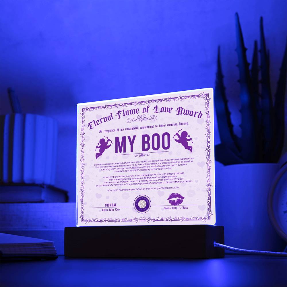 Eternal Flame Of Love Award To My Boo Acrylic Square Plaque