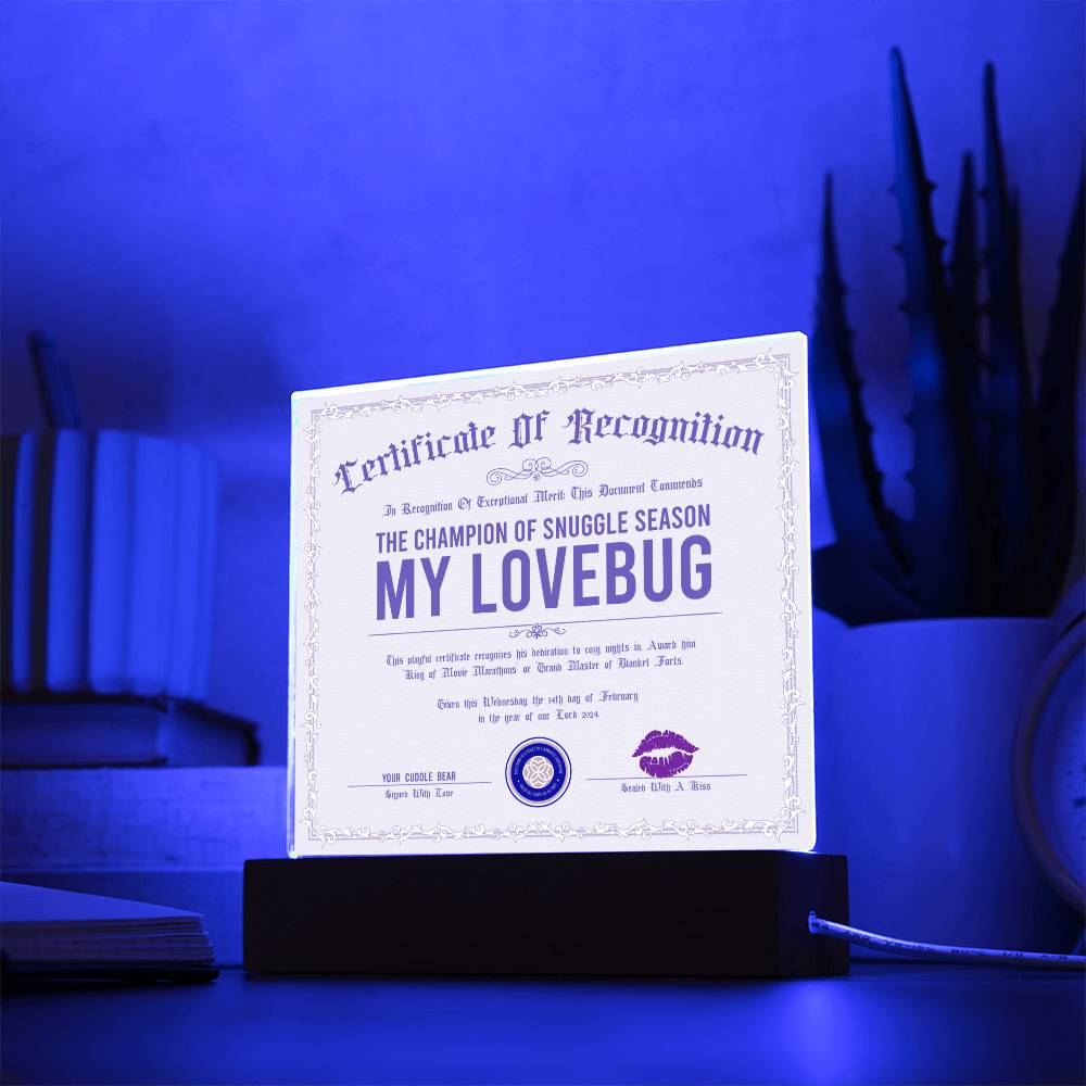 Certificate Of Recognition Lovebug Acrylic Square Plaque