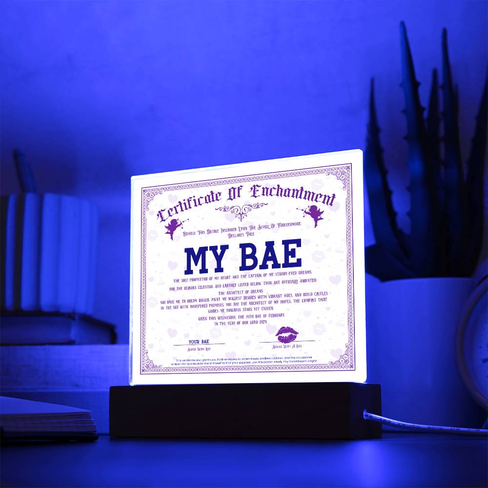 Certificate Of Enchantment Bae Acrylic Square Plaque