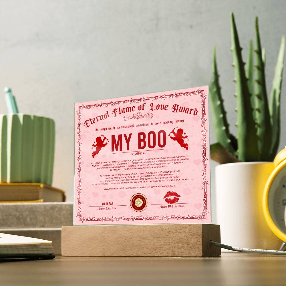 Eternal Flame Of Love Award To My Boo Acrylic Square Plaque
