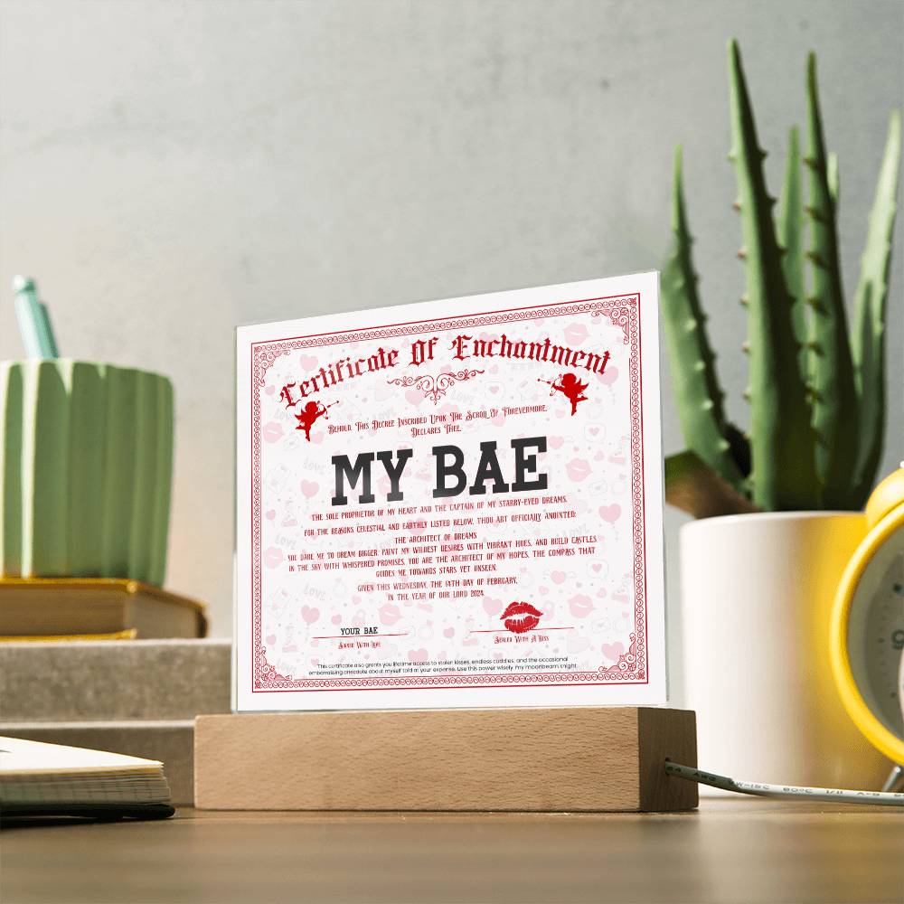 Certificate Of Enchantment Bae Acrylic Square Plaque