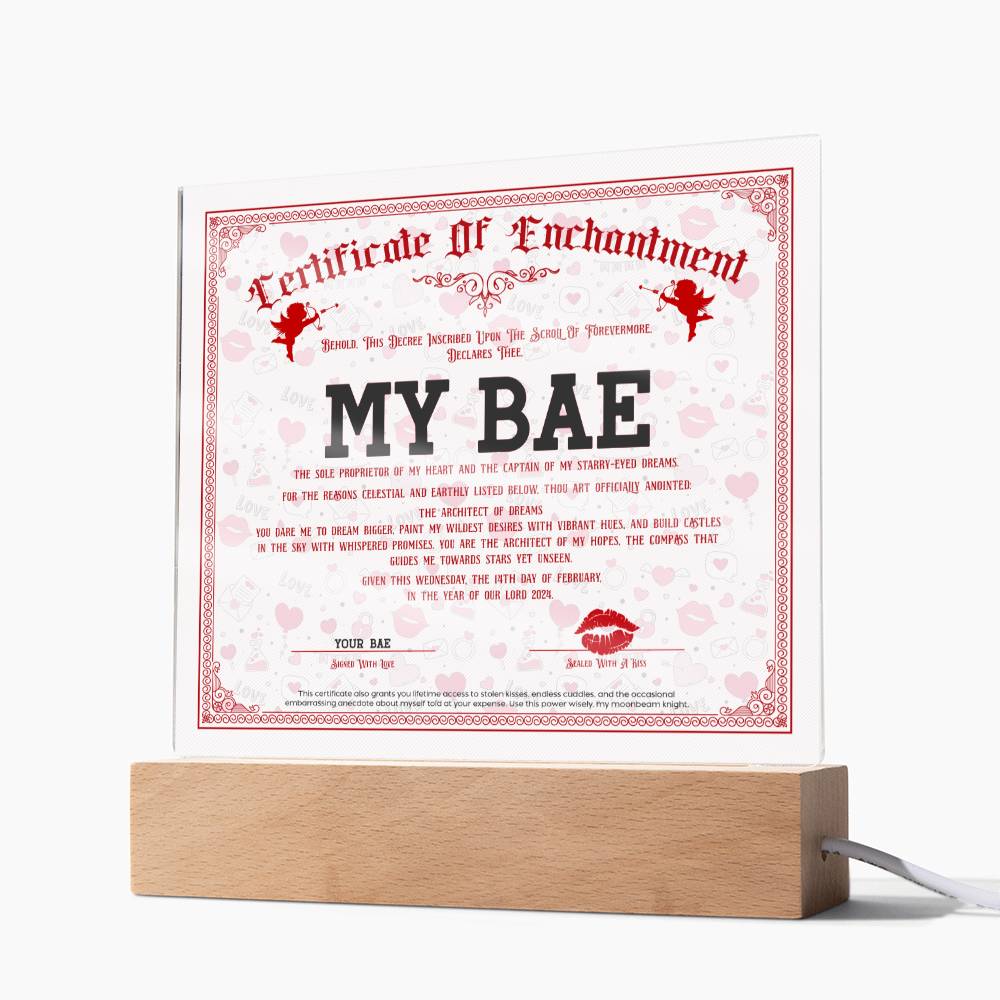 Certificate Of Enchantment Bae Acrylic Square Plaque