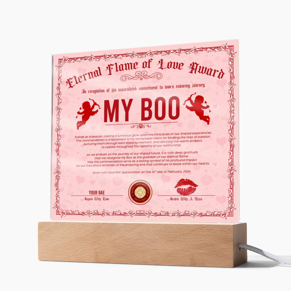 Eternal Flame Of Love Award To My Boo Acrylic Square Plaque