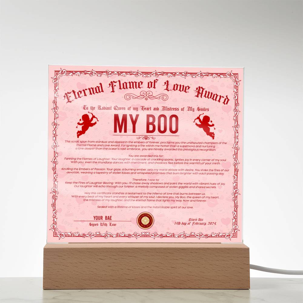 Eternal Flame Of Love Award - My Boo GF Acrylic Square Plaque