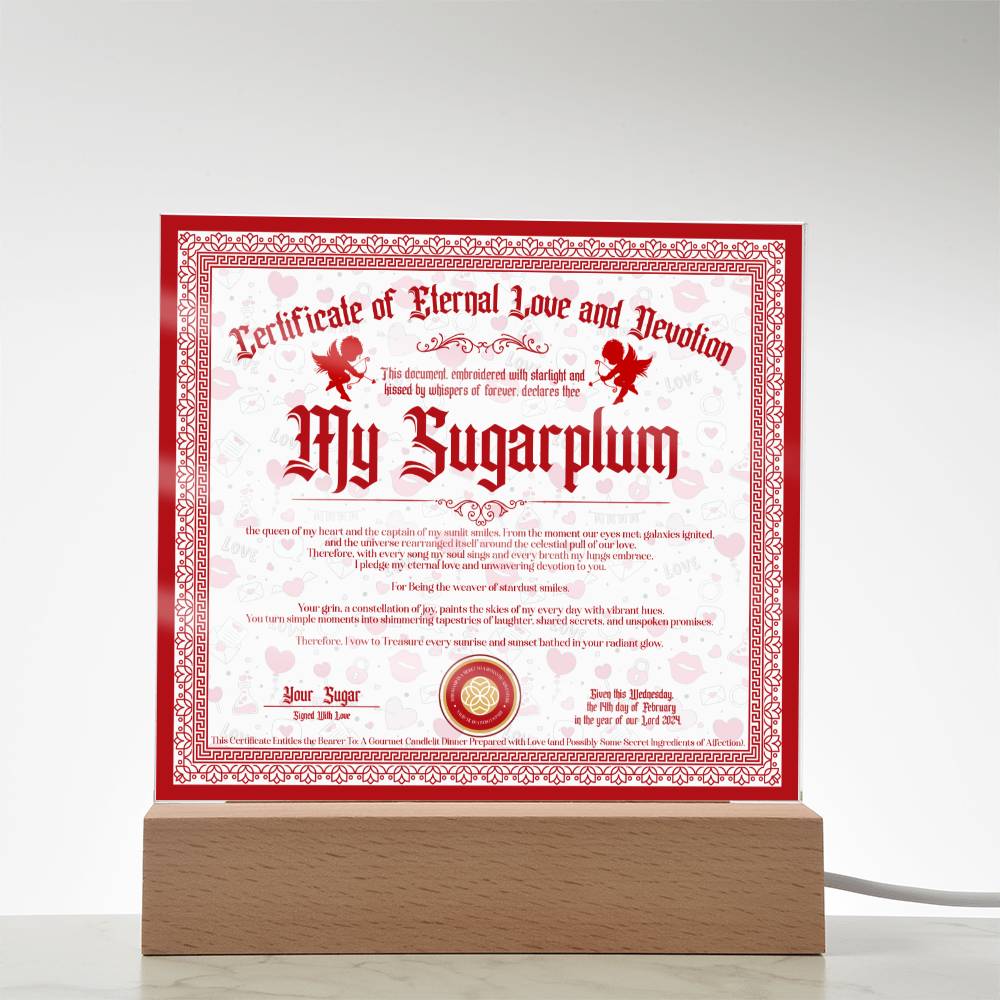 Certificate Of Eternal Love And Devotion - My Sugarplum GF Acrylic Square Plaque