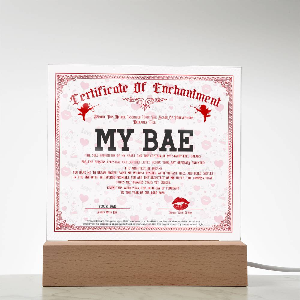 Certificate Of Enchantment Bae Acrylic Square Plaque