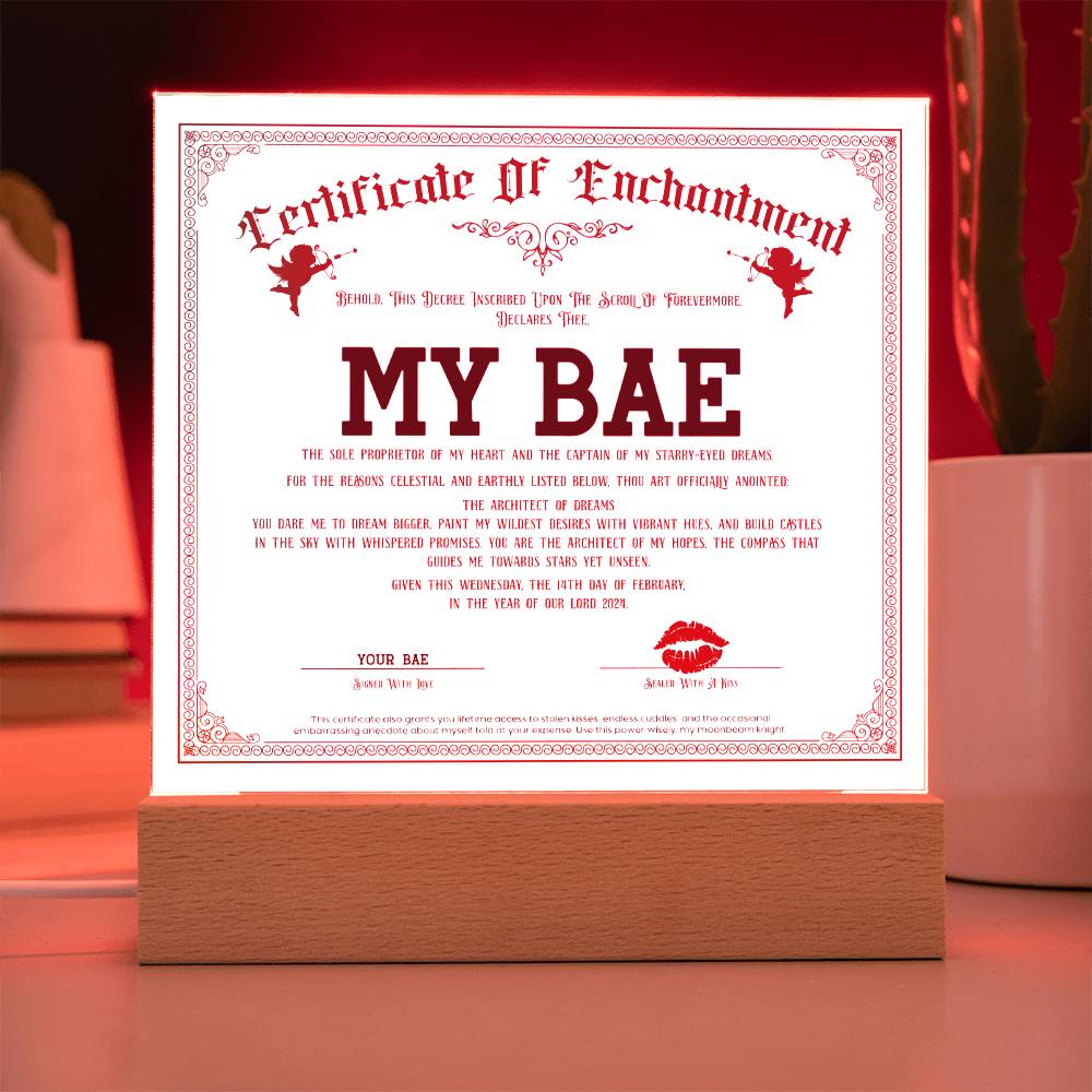 Certificate Of Enchantment Bae Acrylic Square Plaque
