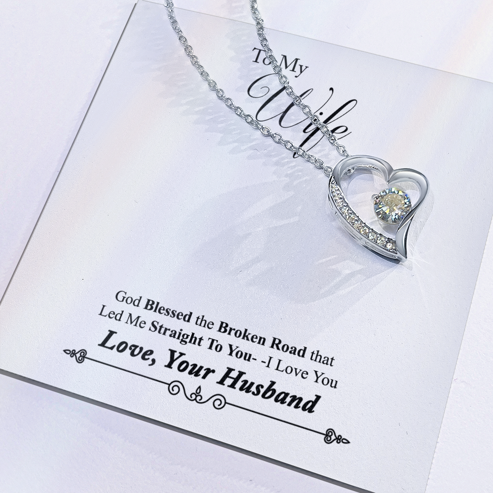 Husband To Wife Gift God Blessed Our Road Love Message Card + Heart Necklace NEW 2025
