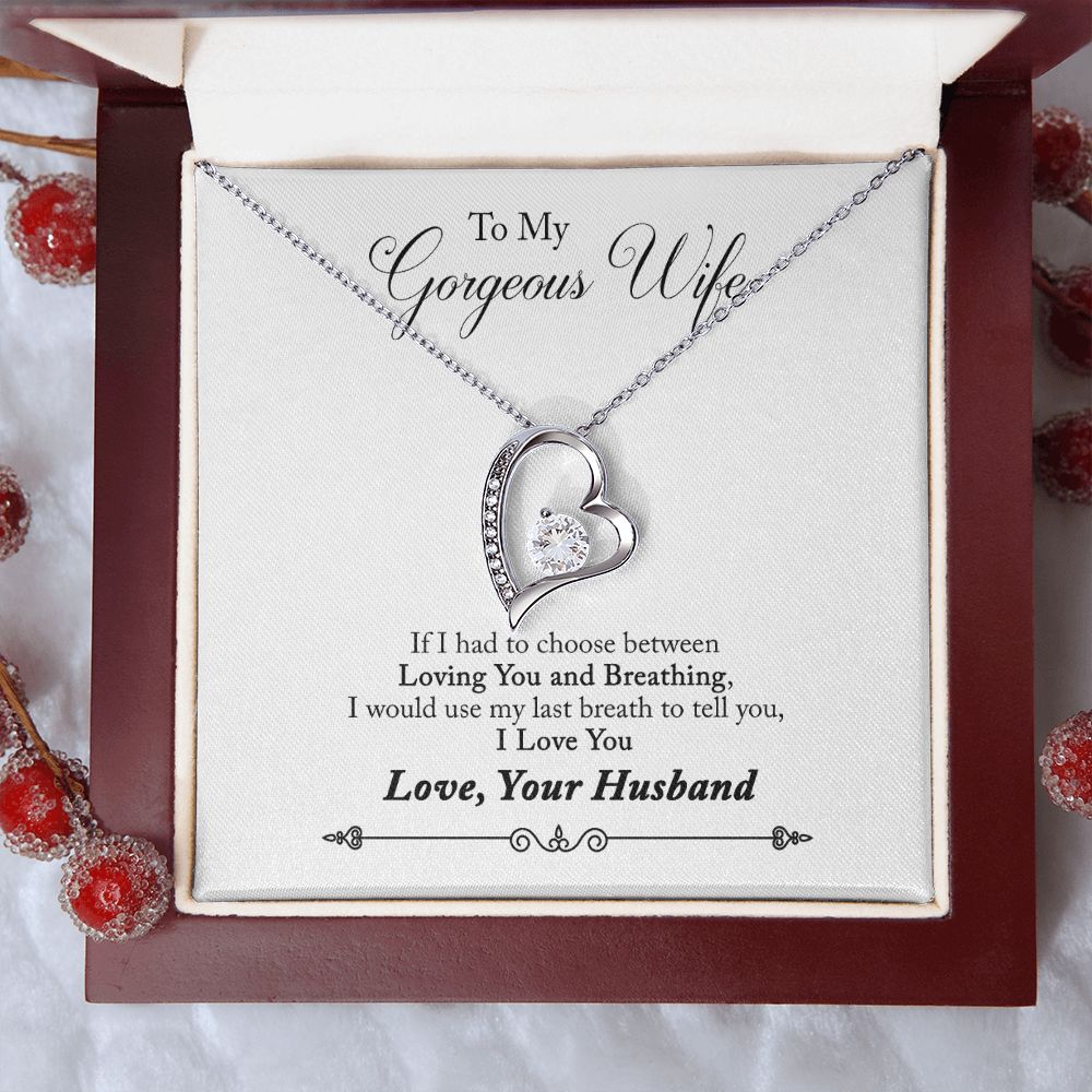 Husband To Wife Anniversary, Last Breath Love Message Box Heart Pendant Necklace