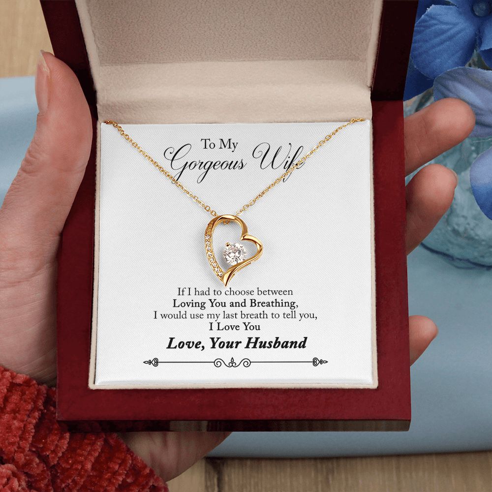 Husband To Wife Anniversary, Last Breath Love Message Box Heart Pendant Necklace