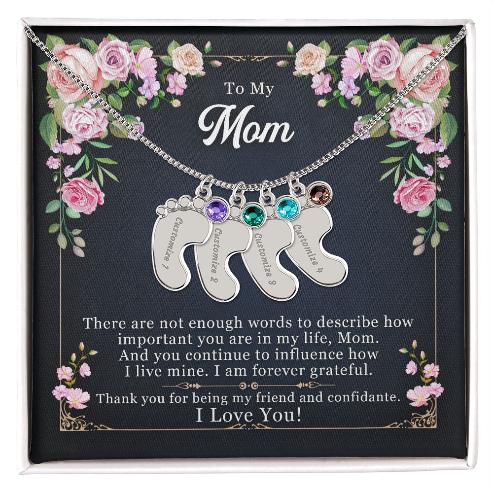 To My Mom Engraved Baby Feet Necklace