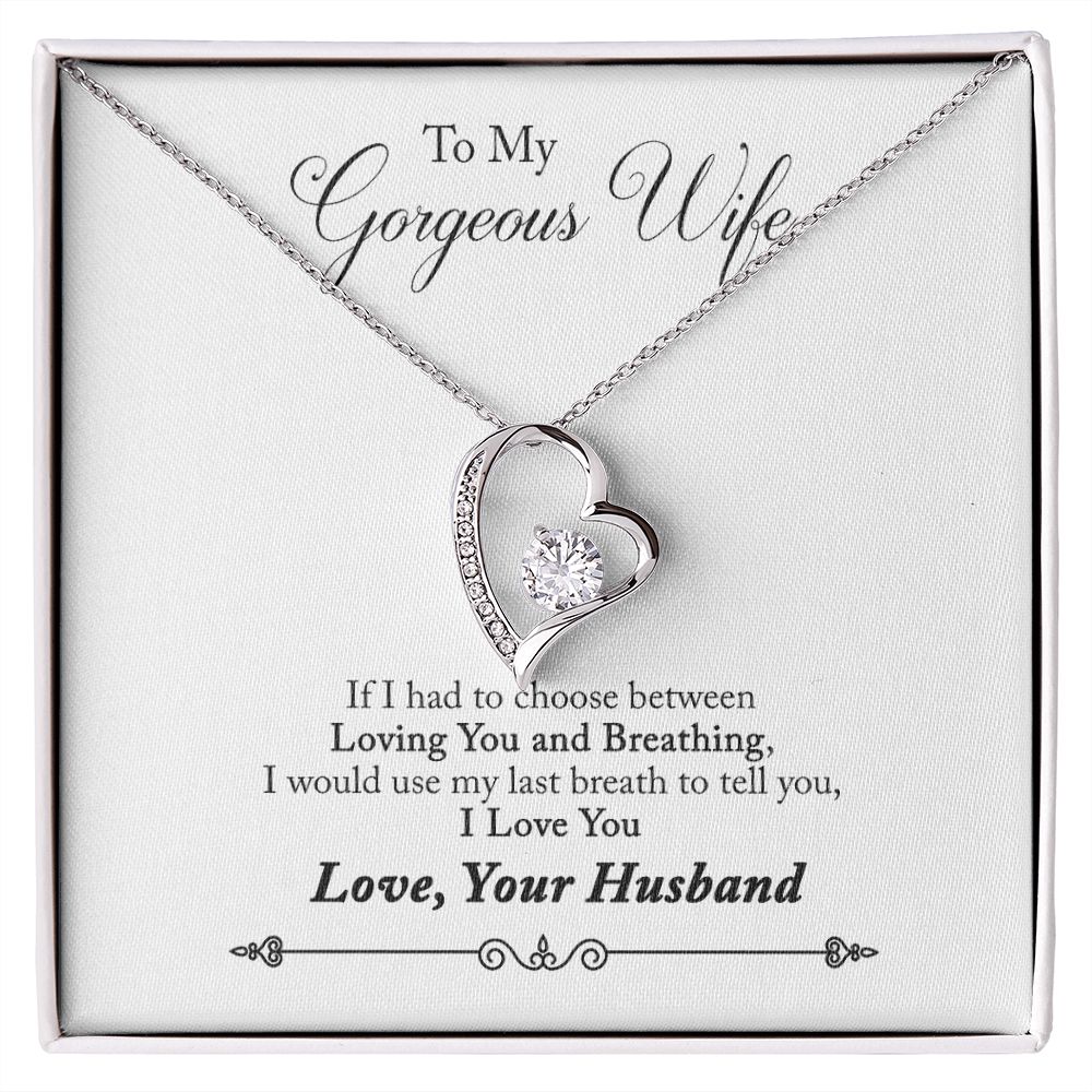 Husband To Wife Anniversary, Last Breath Love Message Box Heart Pendant Necklace