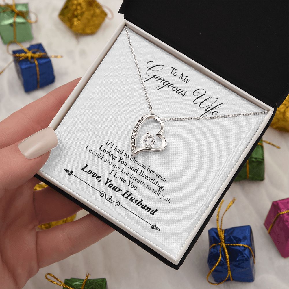 Husband To Wife Anniversary, Last Breath Love Message Box Heart Pendant Necklace