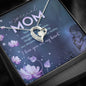 Mother Day Purple Flowers Gift - Message Box Heart Pendant Necklace