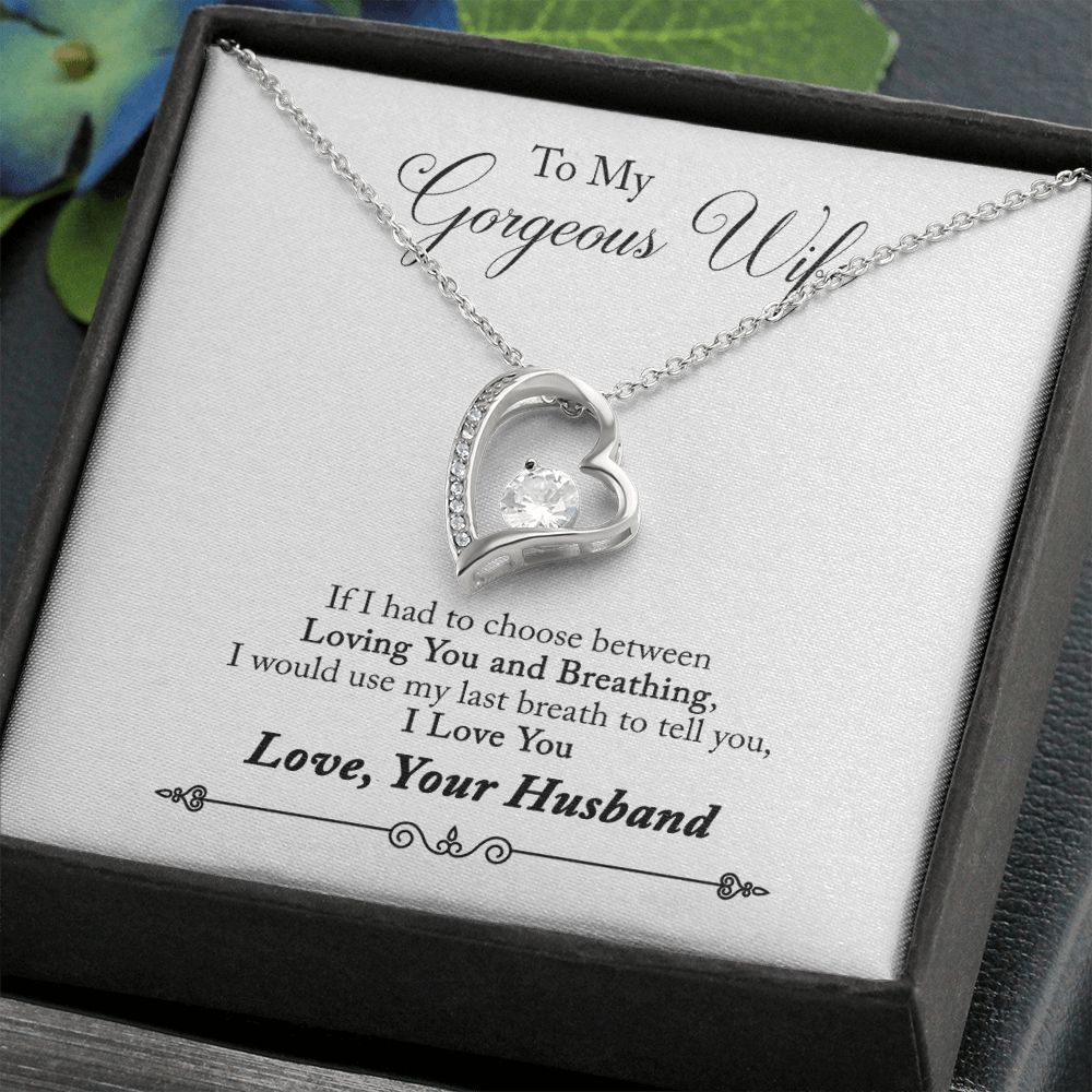 Husband To Wife Anniversary, Last Breath Love Message Box Heart Pendant Necklace