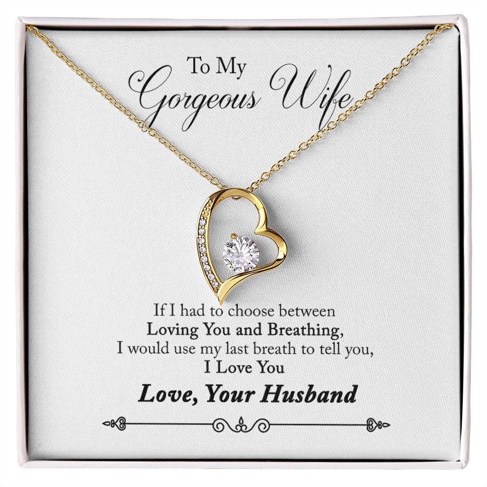 Husband To Wife Anniversary, Last Breath Love Message Box Heart Pendant Necklace