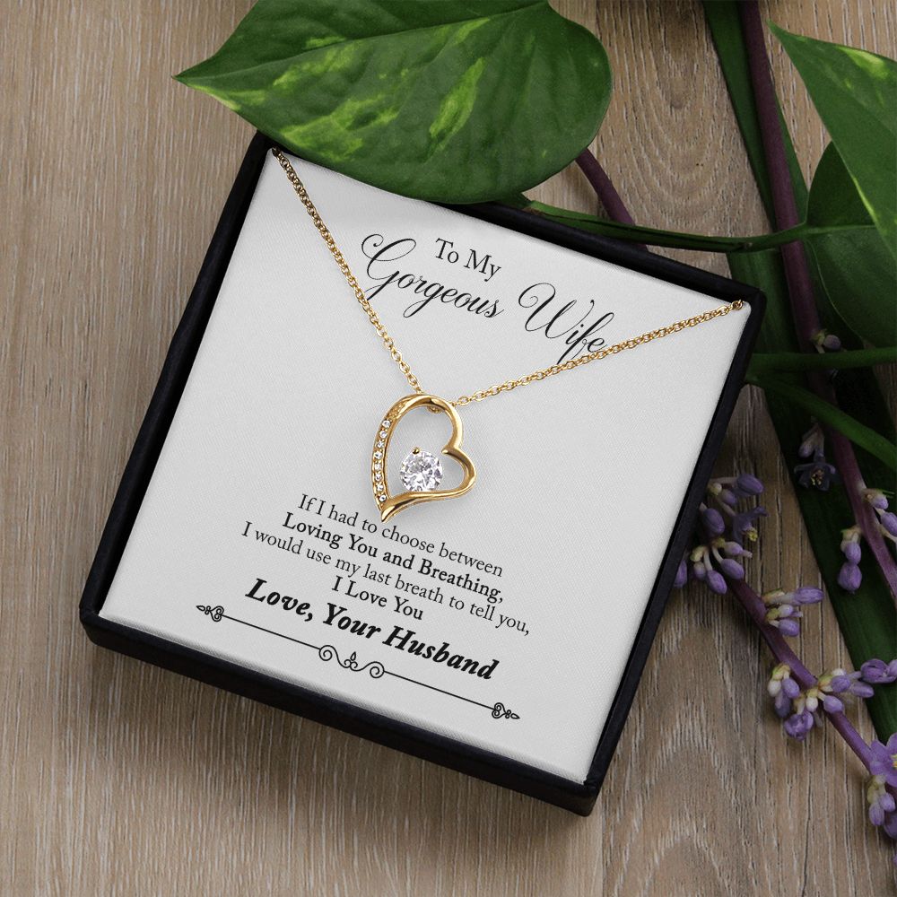 Husband To Wife Anniversary, Last Breath Love Message Box Heart Pendant Necklace