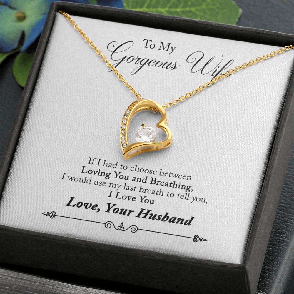 Husband To Wife Anniversary, Last Breath Love Message Box Heart Pendant Necklace