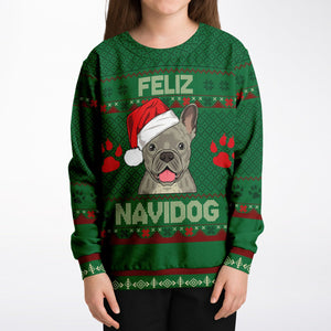 Feliz Navidog - French Bulldog - Athletic Kids/Youth Sweatshirt – AOP