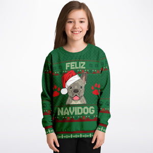 Feliz Navidog - French Bulldog - Athletic Kids/Youth Sweatshirt – AOP