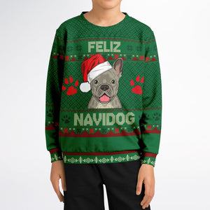 Feliz Navidog - French Bulldog - Athletic Kids/Youth Sweatshirt – AOP