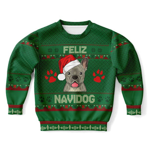 Feliz Navidog - French Bulldog - Athletic Kids/Youth Sweatshirt – AOP