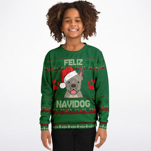 Feliz Navidog - French Bulldog - Athletic Kids/Youth Sweatshirt – AOP